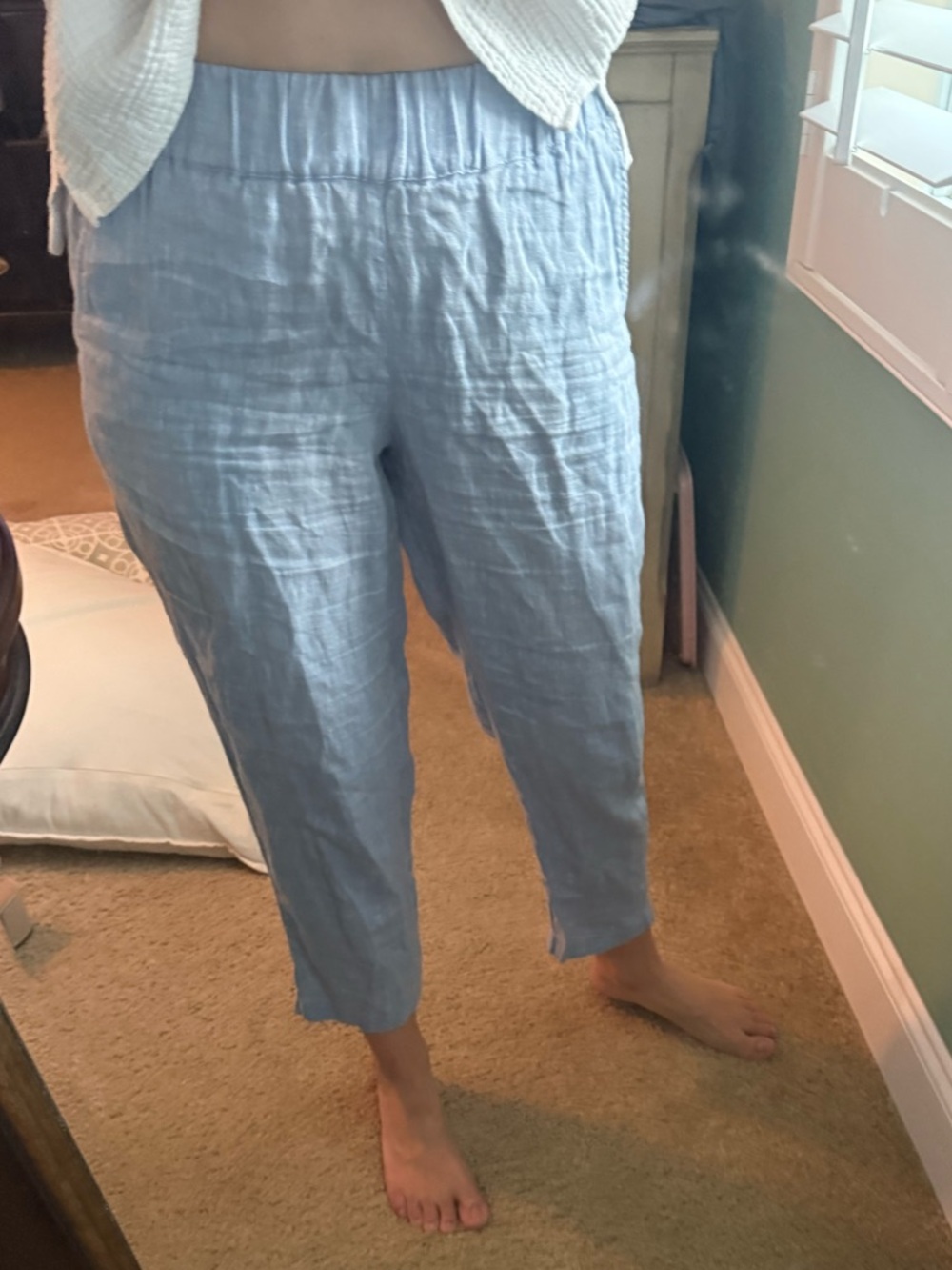 Light Blue Women’s Elastic Waist Linen Joggers